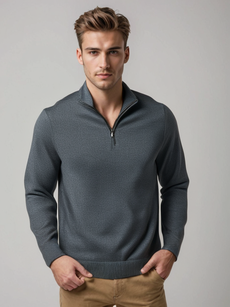 Long Sleeve V-Neck Wool Plush Zipper